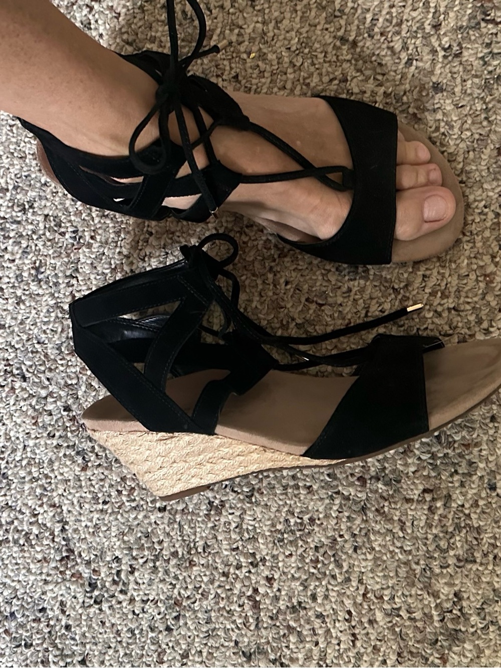 Vionic Calypso Black Lace-Up Espadrille Wedge
